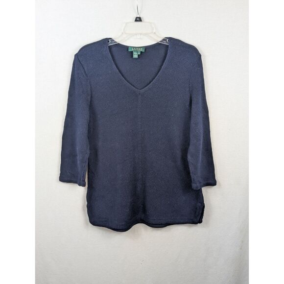 Lauren Ralph Lauren Sweaters - Lauren Ralph Lauren V-Neck Knit Sweater Navy Blue Women's Size XL